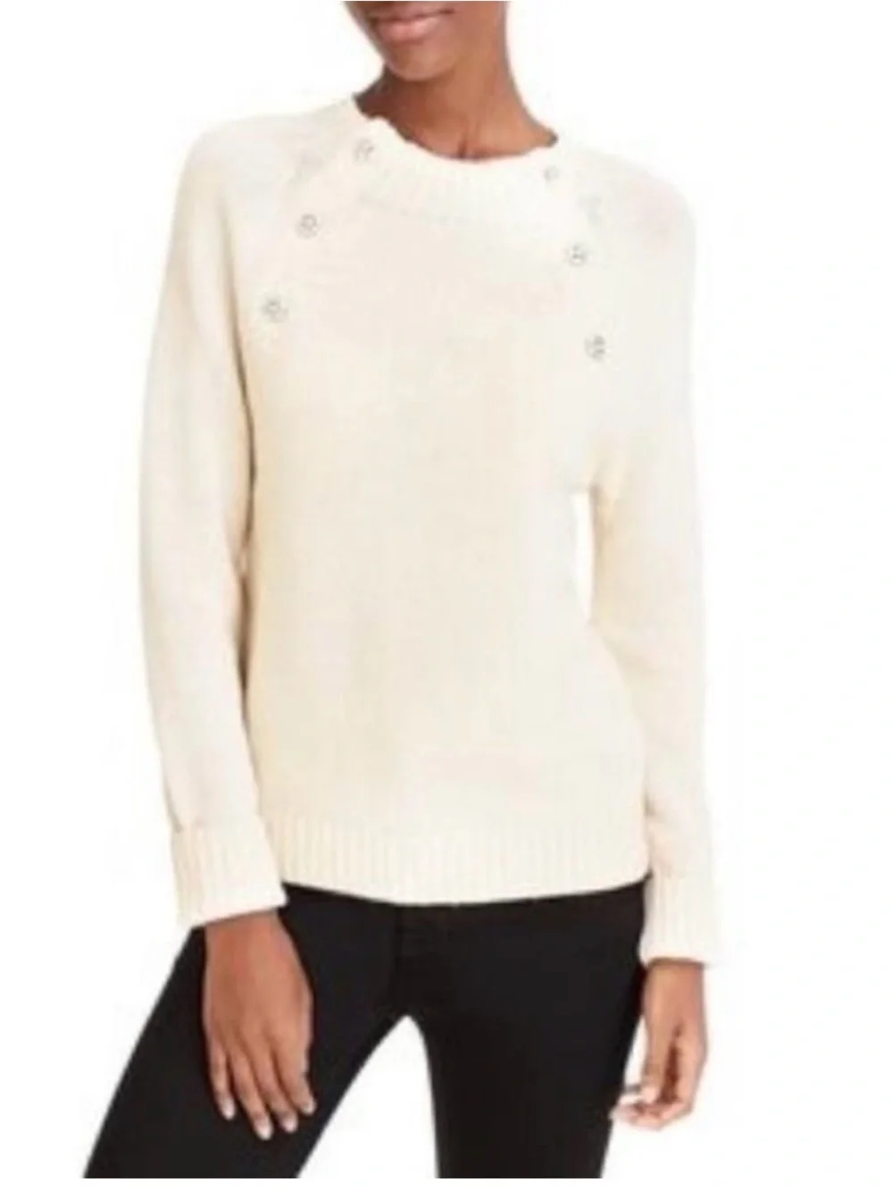 J. Crew Crewneck sweater with jeweled buttons Lambwool Blend Size Medium
